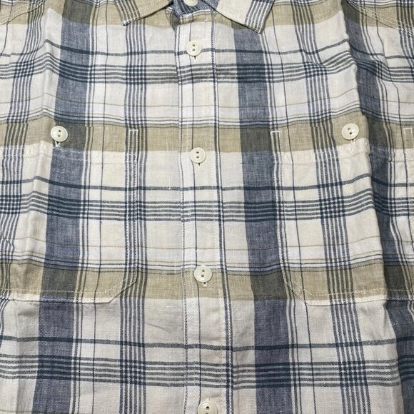 NEW FLINT AND TINDER Men’s Crossback Linen Workshirt Ivory Plaid Size XL - Picture 4 of 8